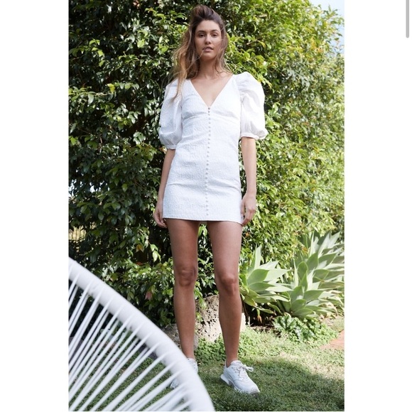 Bardot | Marnie Mini Dress Puff Sleeve in Ivory Size M - Picture 3 of 14